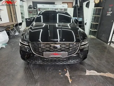 제네시스 G80 랩핑, 블랙 그릴·사이드 미러 변화 가이드 시공 사진