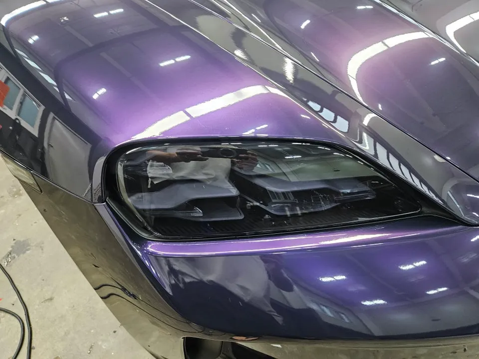 Porsche Taycan ppf - Porsche Taycan PPF Review: Midnight Purple Wrap + Smoked PPF photo 3