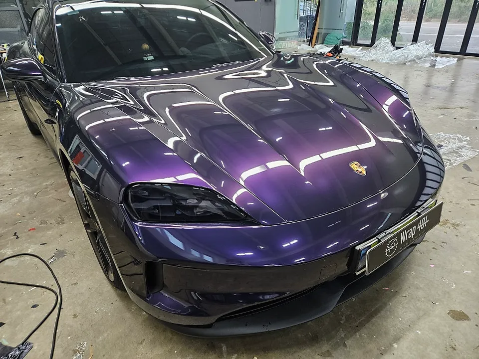 Porsche Taycan ppf - Porsche Taycan PPF Review: Midnight Purple Wrap + Smoked PPF photo 5