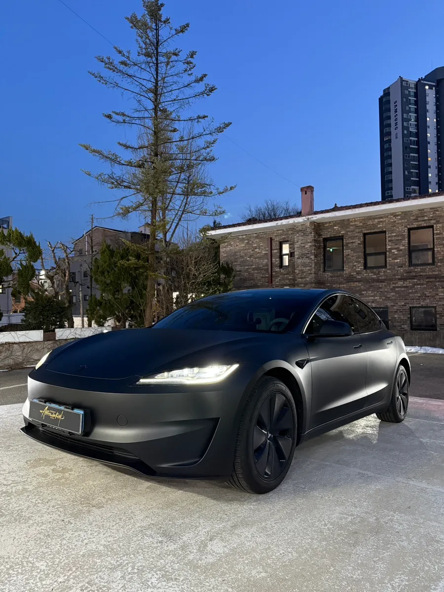 Tesla Model 3の無光ブラックラッピング事例 施工写真 1-3
