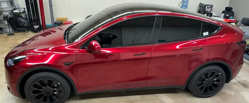 Tesla Model Y vinyl wrap - Tesla Model Y Vinyl Wrap Review: Vampire Red Transformation photo 4