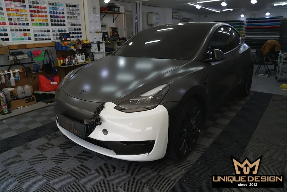 Tesla Model Y vinyl wrap - Tesla Model Y Full Wrap Repair Completed! photo 4