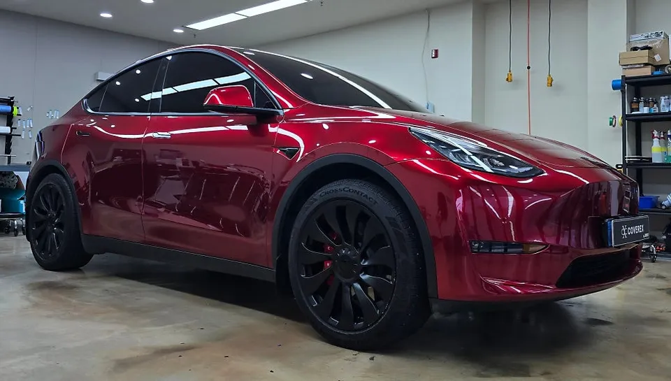 Tesla Model Y vinyl wrap - Tesla Model Y Vinyl Wrap Review: Vampire Red Transformation photo 3