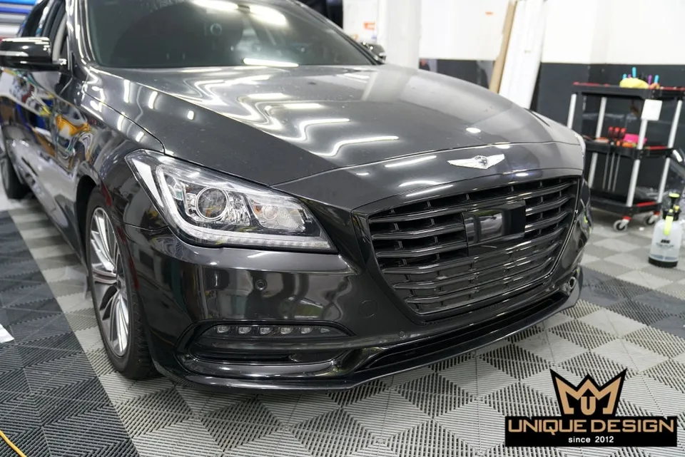 Genesis G80のPPF施工事例|クロームパーツのブラックアウト化 施工写真 1-3