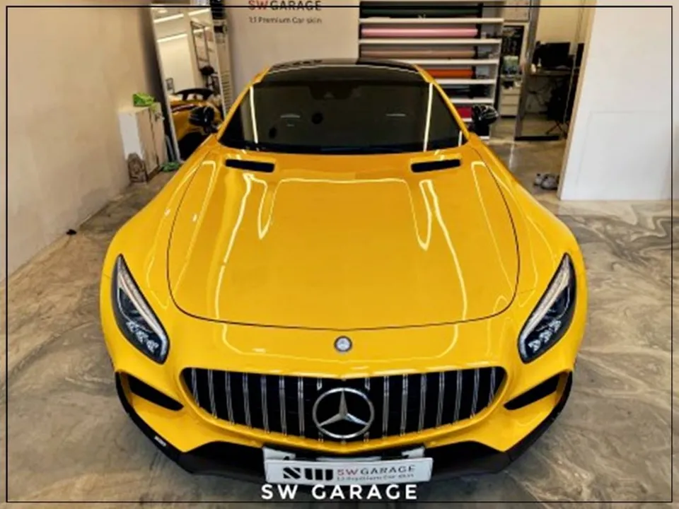 Mercedes-Benz AMG GT vinyl wrap - Mercedes-Benz AMG GT Vinyl Wrap: Dark Yellow Color Change Review photo 7