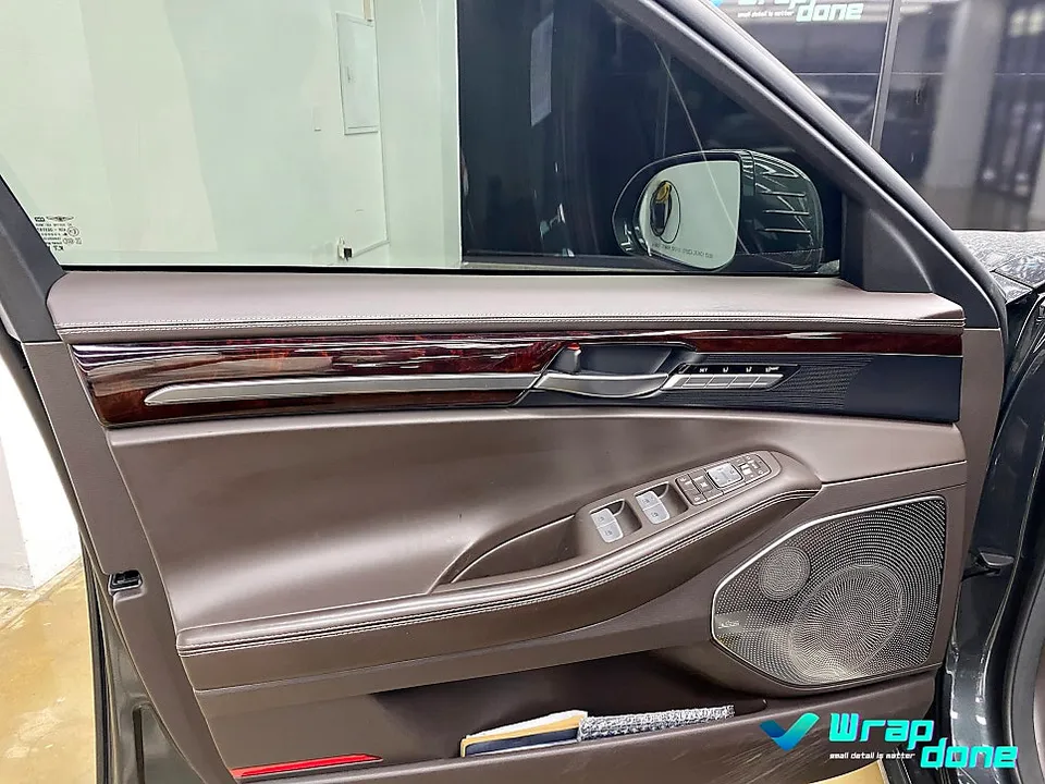 Genesis EQ900 vinyl wrap - Genesis EQ900 Interior Wrap Review: Brush Black Transformation photo 3
