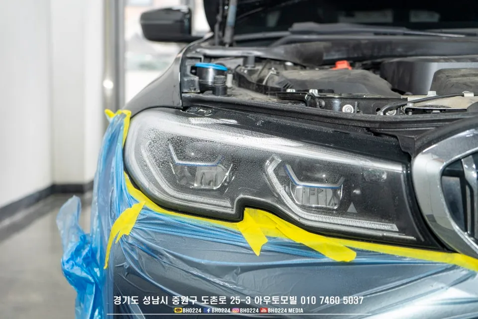 BMW 3 Series G20 ヘッドライトPPF施工事例｜傷防止効果 施工写真 2-1