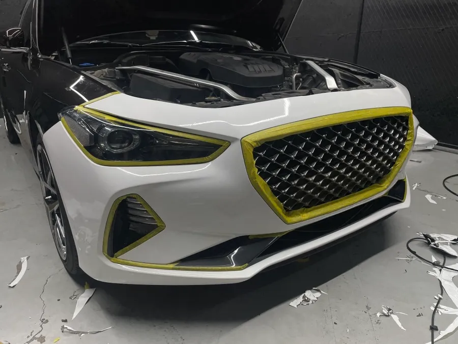 Genesis G70 PPF施工事例|光沢ホワイトへのカラーチェンジ 施工写真 3-3