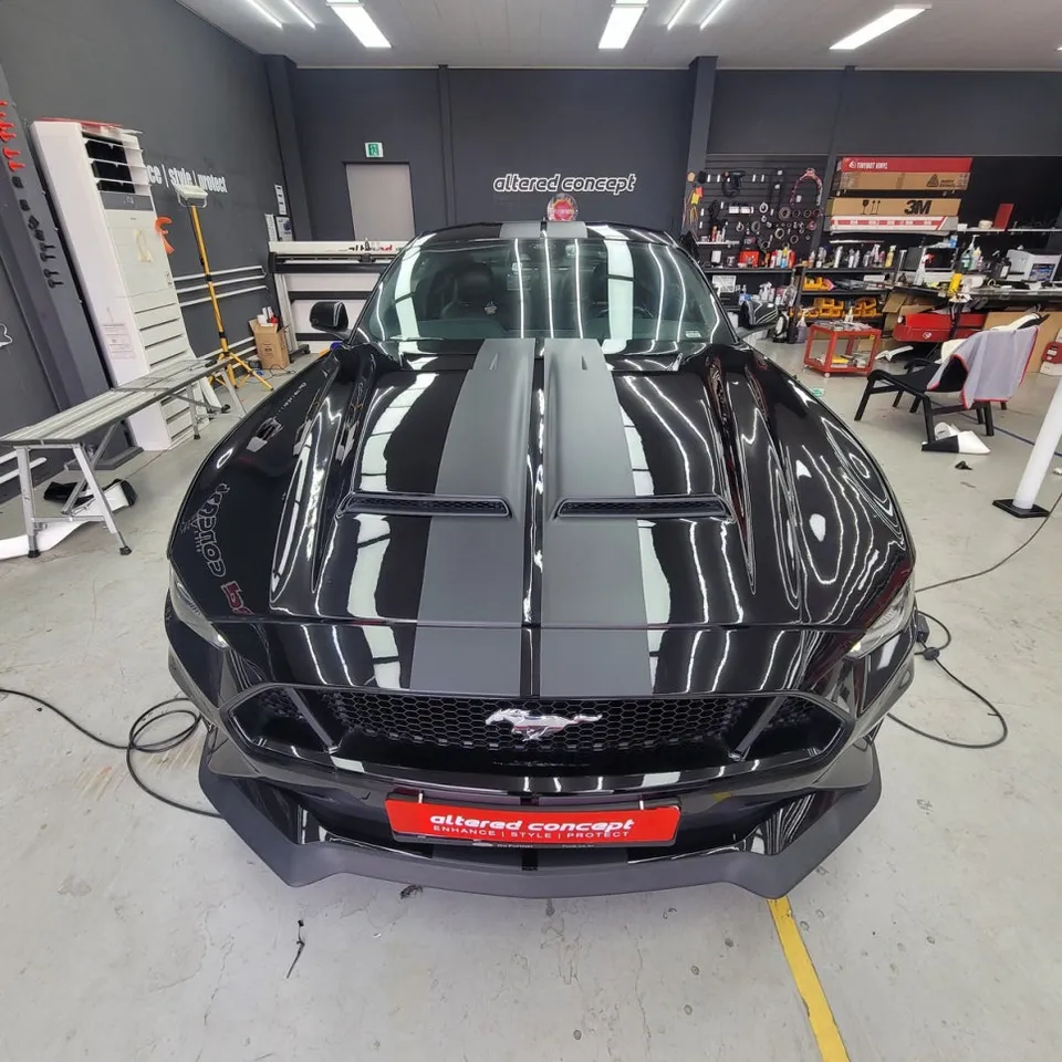 Ford Mustang Vinyl Wrap Review: Matte Black Racing Stripes photo 2