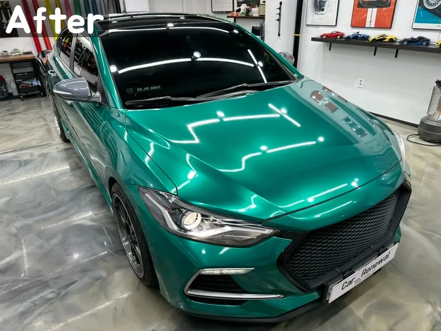 Hyundai Elantra Sportのカーラッピング事例｜パールダークグリーン 施工写真 2-2
