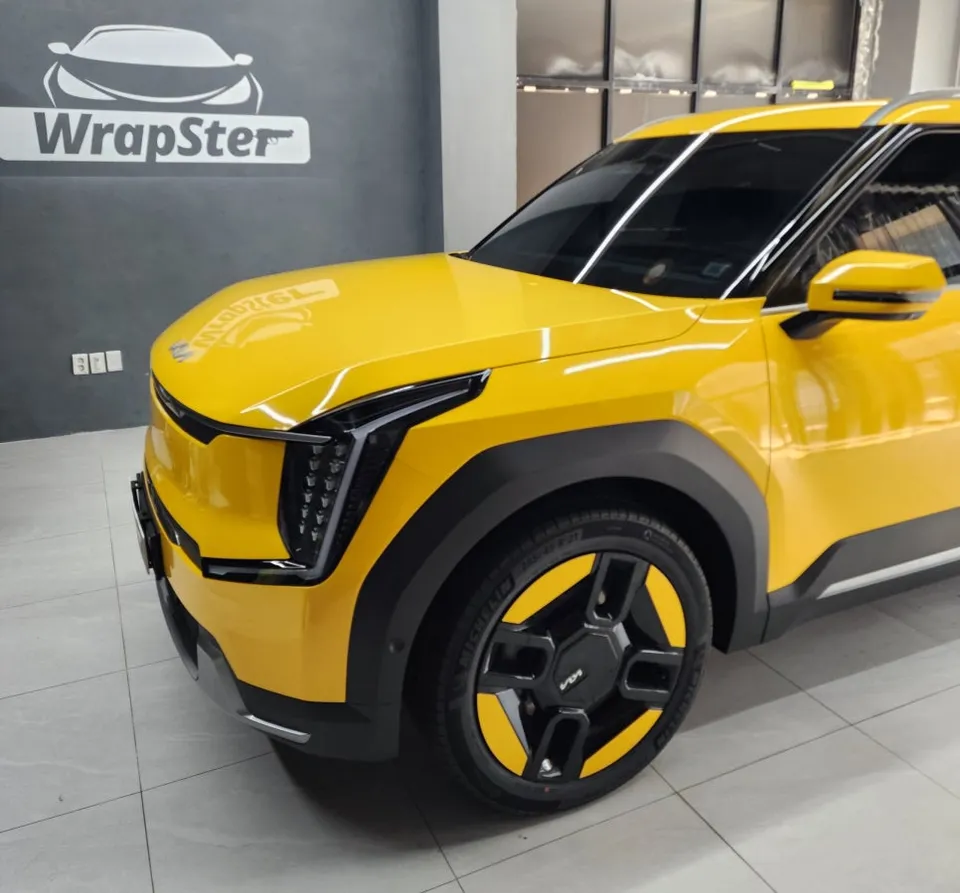 Kia EV9 Dark Yellow Vinyl Wrap Review — Unique Style