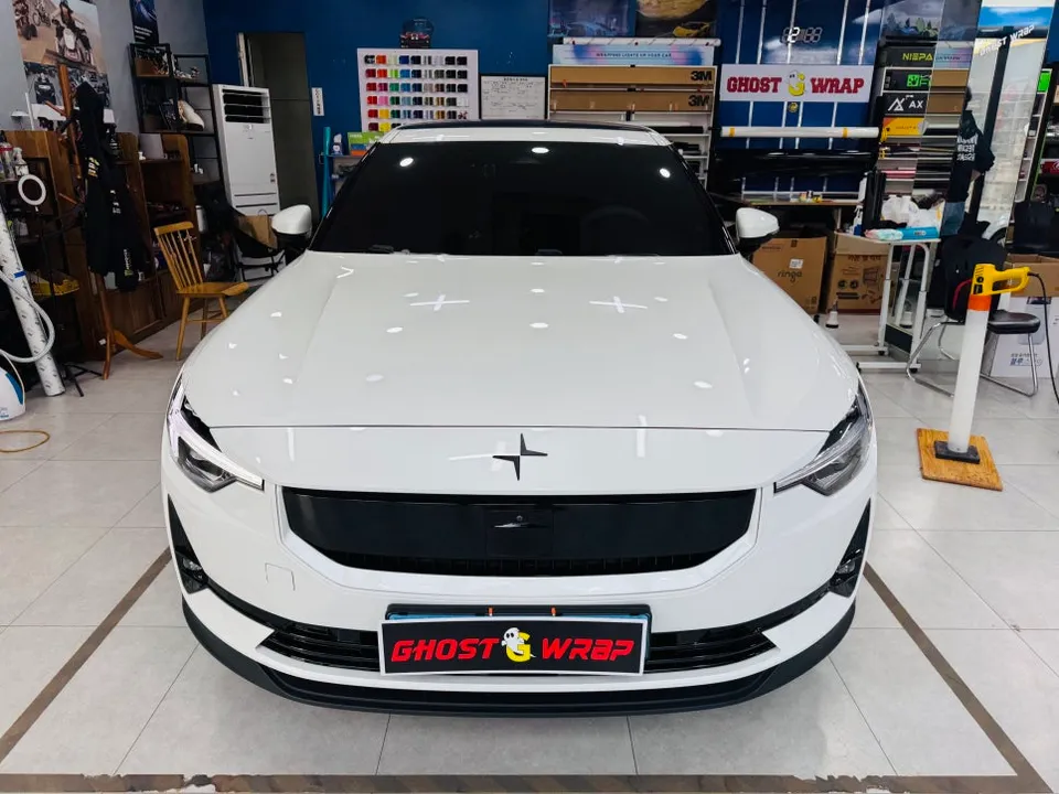 Polestar 2 PPF施工事例|ヘッドライト・スポイラー保護 施工写真 1-1