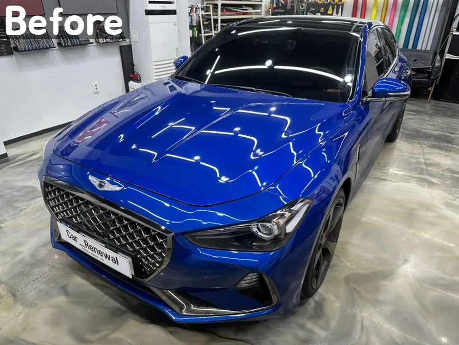 Genesis G70のカーラッピング事例:メタリックブラックロックグレー 施工写真 3-1