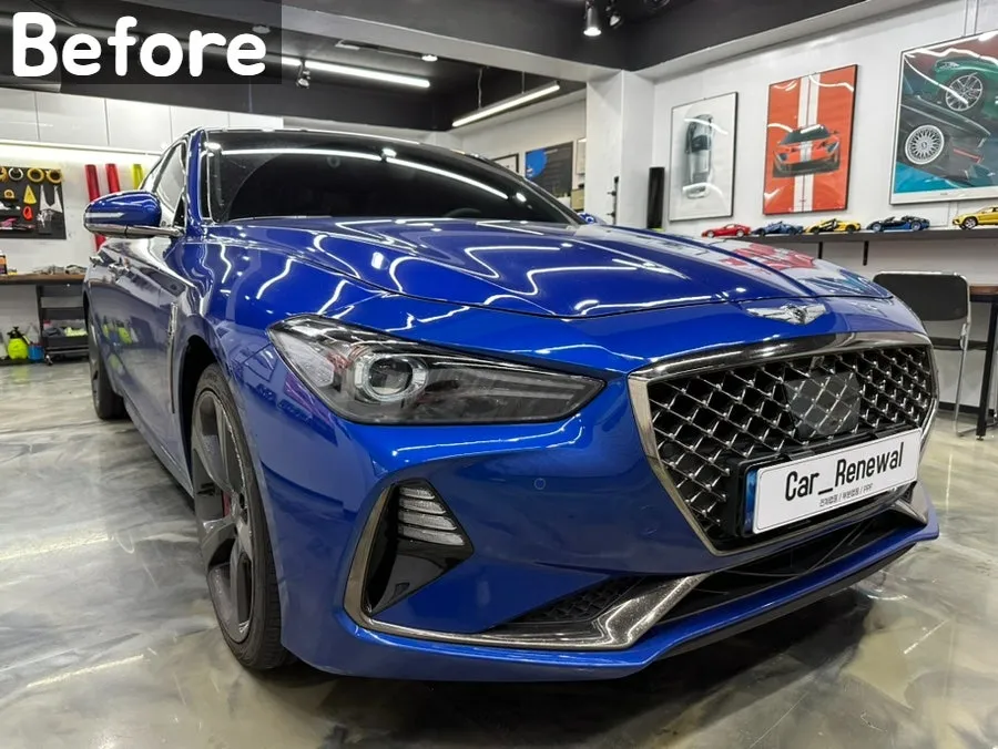 Genesis G70のカーラッピング事例:メタリックブラックロックグレー 施工写真 2-2