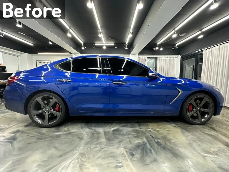 Genesis G70のカーラッピング事例:メタリックブラックロックグレー 施工写真 1-3