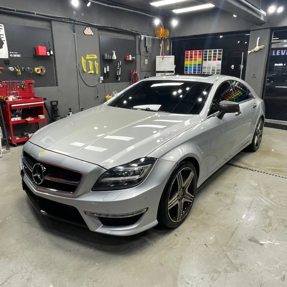 Mercedes-Benz CLSのカーラッピング事例|マットギャラクシーダストブラックグリーン 施工写真 1-3
