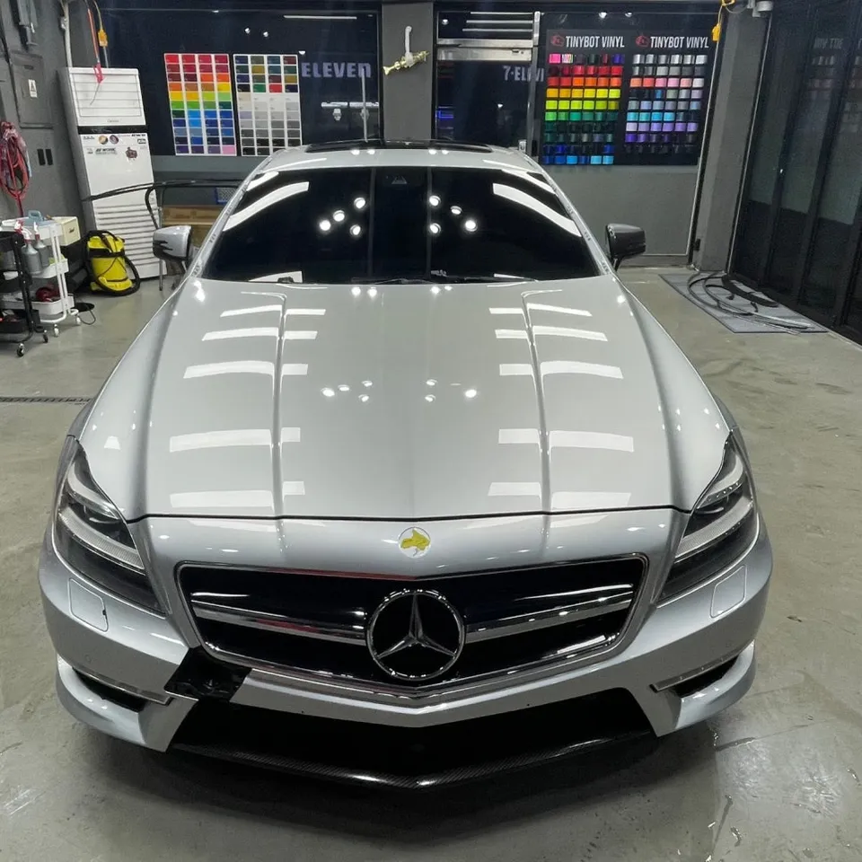 Mercedes-Benz CLSのカーラッピング事例|マットギャラクシーダストブラックグリーン 施工写真 3-3