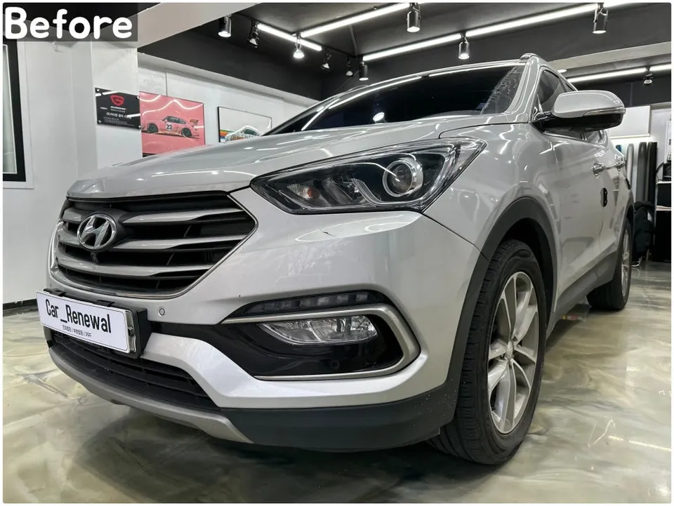 Hyundai Santa Fe DMのカーラッピング事例|サテンブルー 施工写真 3-1