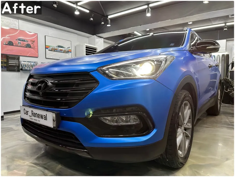Hyundai Santa Fe DMのカーラッピング事例|サテンブルー 施工写真 1-2