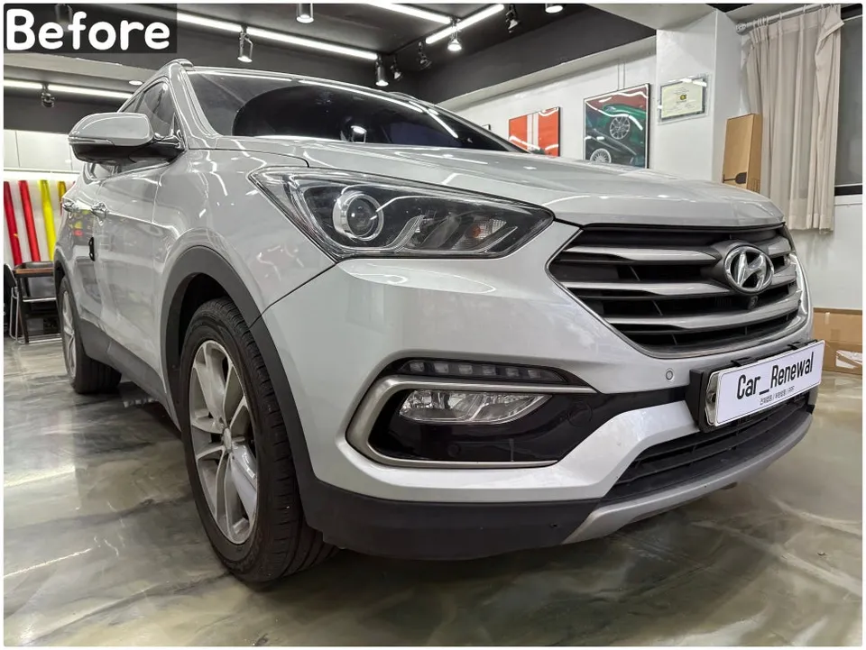 Hyundai Santa Fe DMのカーラッピング事例|サテンブルー 施工写真 2-2