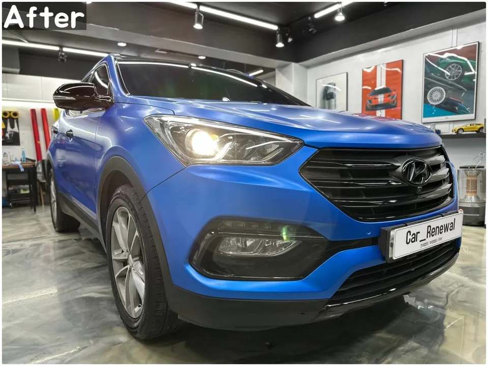 Hyundai Santa Fe DMのカーラッピング事例|サテンブルー 施工写真 3-2