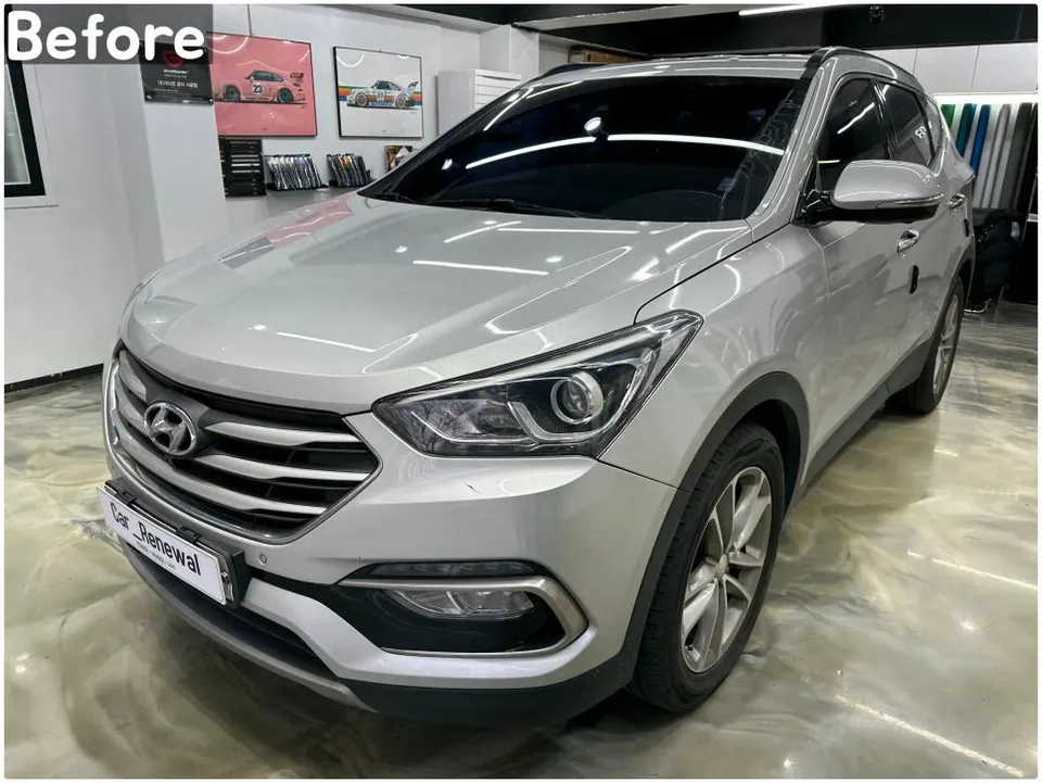 Hyundai Santa Fe DMのカーラッピング事例|サテンブルー 施工写真 1-3