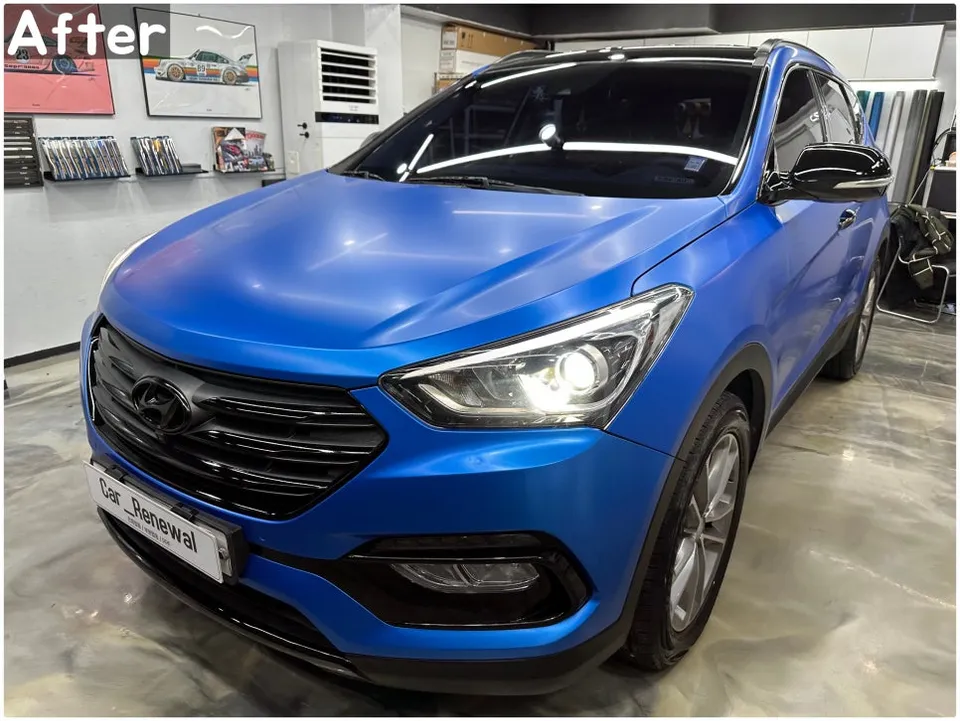 Hyundai Santa Fe DMのカーラッピング事例|サテンブルー 施工写真 2-3