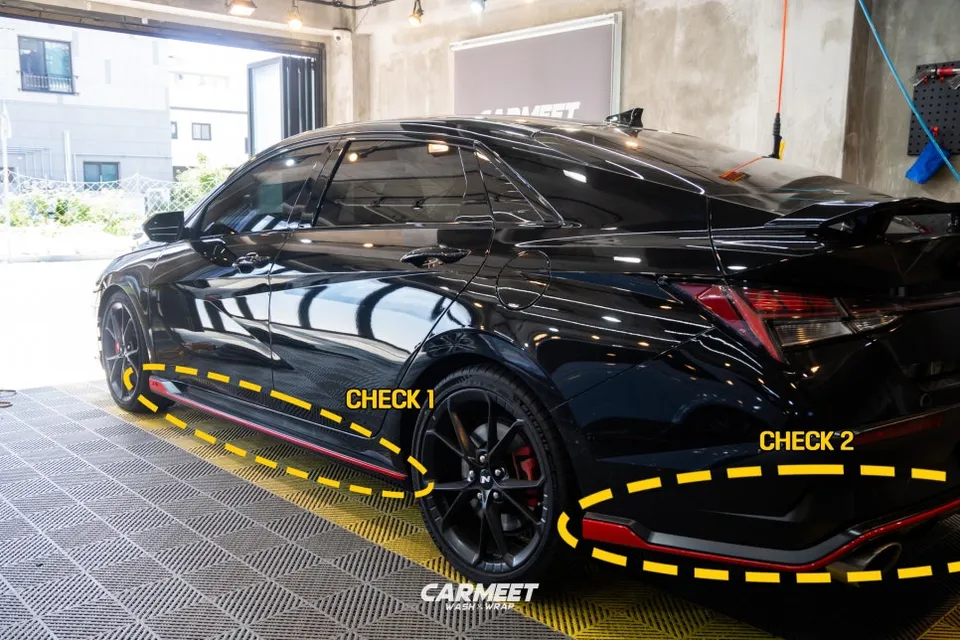 Hyundai Elantra Nのカーラッピング事例|費用目安・仕上がり 施工写真 2-1