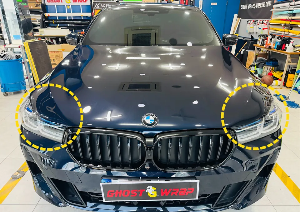BMW 6 Series GTのヘッドライトPPF施工事例|変色フィルムで個性を演出 施工写真 2-1