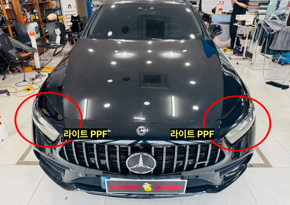 Mercedes-Benz CLSのPPF施工事例｜レタリング交換 施工写真 4