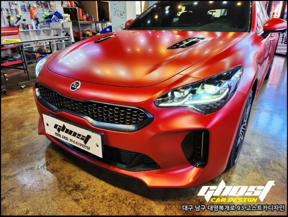 Kia Stinger vinyl wrap - Kia Stinger Vinyl Wrap Review — 3M Satin Vampire Red Transform photo 3