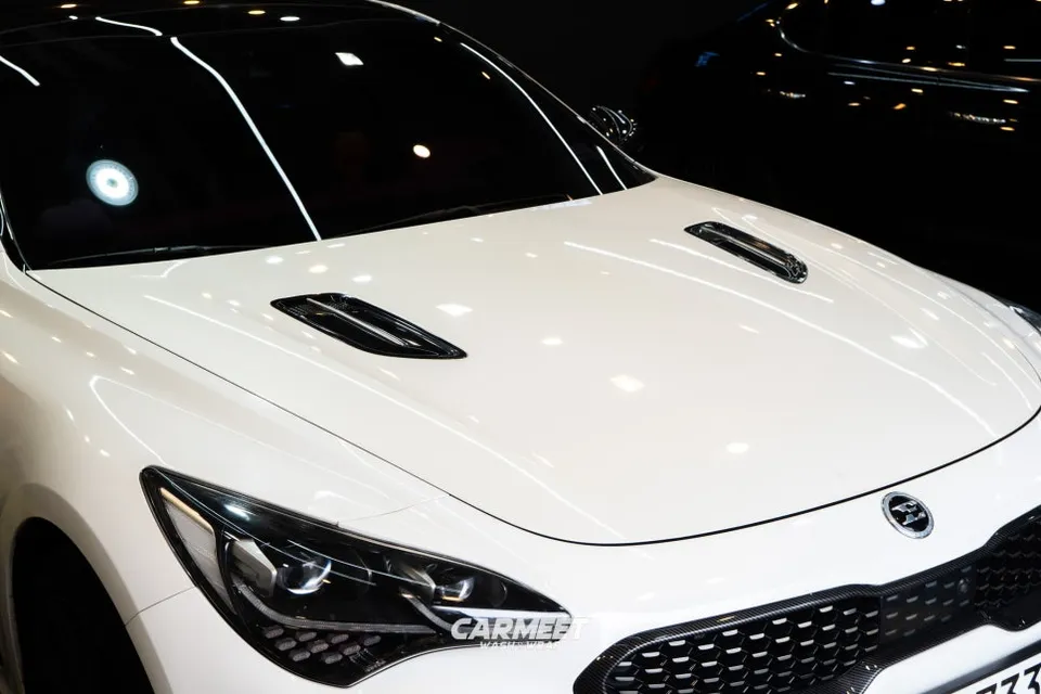 Kia Stingerのカーラッピング事例：カーボンボンネットのカスタム 写真