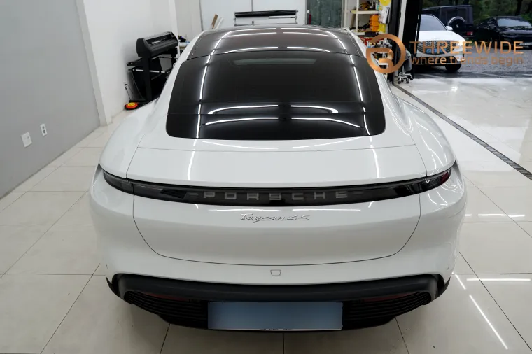 Porsche Taycan vinyl wrap - Porsche Taycan Vinyl Wrap Review: Ice Berry Powder Color Change photo 5