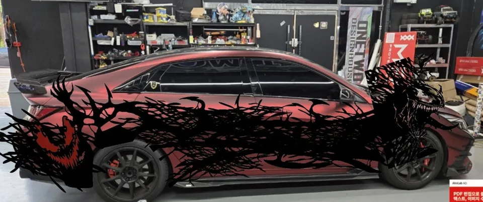 Hyundai Elantra Nのカーラッピング事例｜映画キャラカスタム 施工写真 1-3