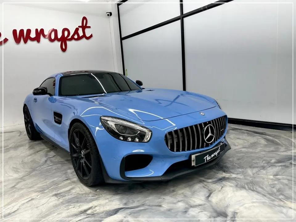 Mercedes-Benz AMG GTのカーラッピング事例｜スモーキーブルー 施工写真 4-2