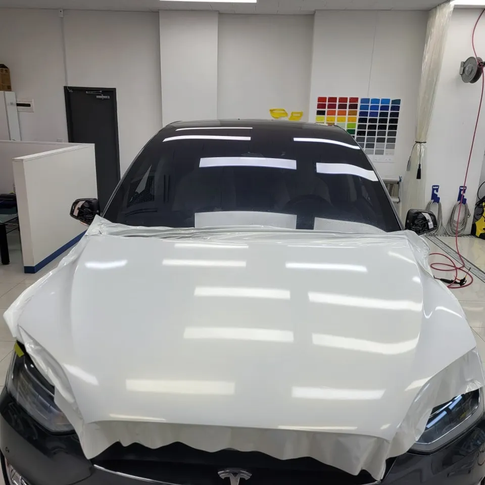 Tesla Model Xのカーラッピング事例|3Mホワイトゴールドスパークル 施工写真 1-2