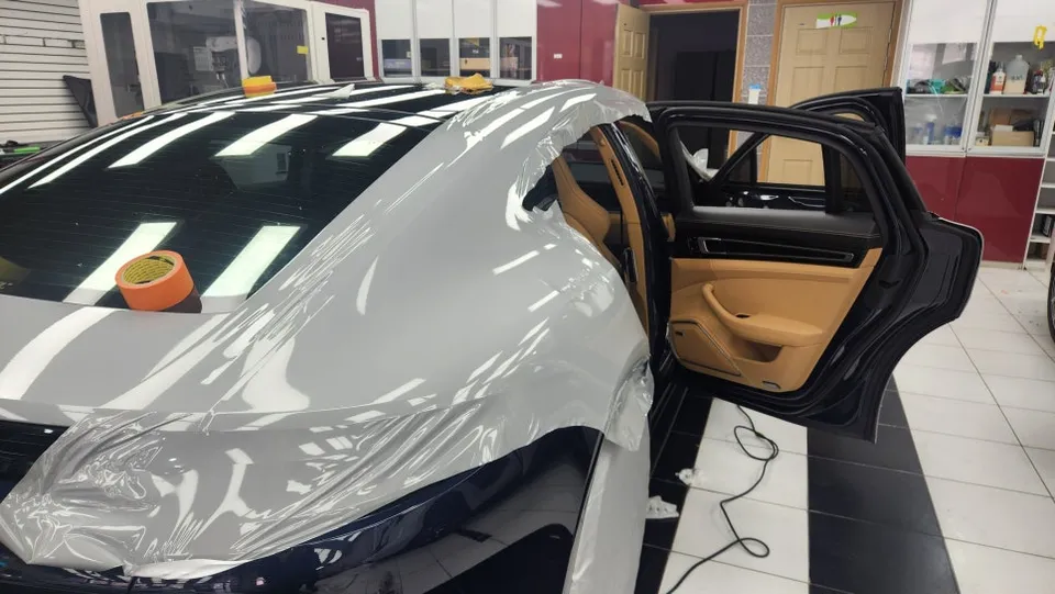 Porsche Panamera vinyl wrap - Porsche Panamera Vinyl Wrap Review: Chalk Gray Color Change photo 5