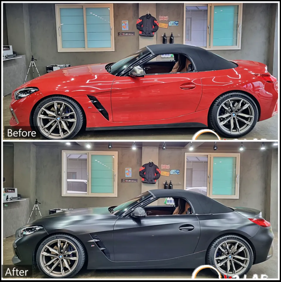 BMW Z4のカーラッピング事例|サテンブラックで高級感アップ 施工写真 2-2