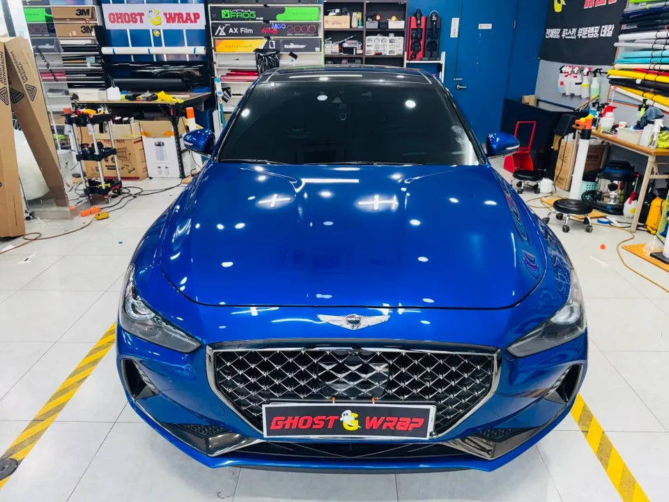Genesis G70のカーラッピング事例｜サテンブラックで高級感UP 施工写真 1-1