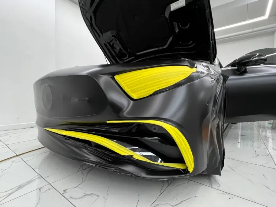 Mercedes-Benz CLSのサテンブラックラッピング事例 施工写真 3-2