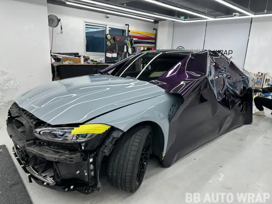 BMW M4 G82 カーラッピング事例｜ミッドナイトパープル 施工写真 2-1