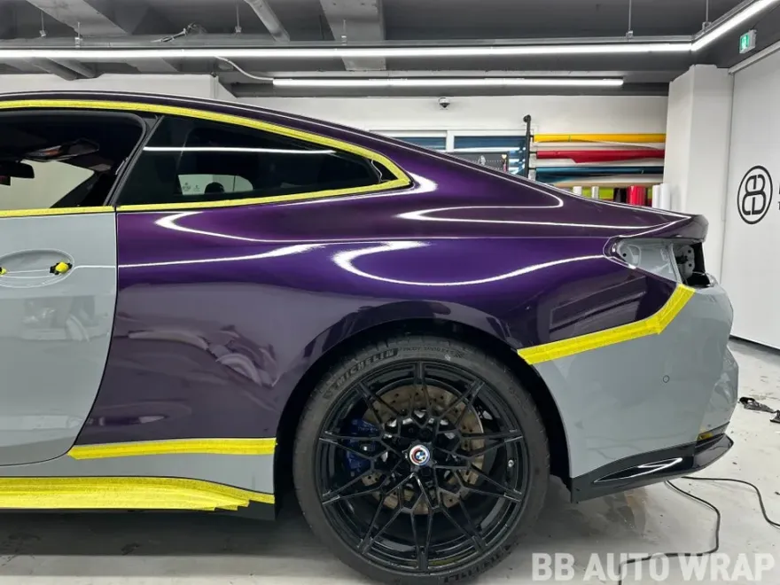 BMW M4 G82 カーラッピング事例｜ミッドナイトパープル 施工写真 1-2