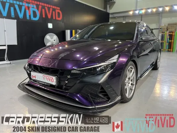 Hyundai Elantra Nのカーラッピング事例｜パープル色で個性を演出 施工写真 1-2