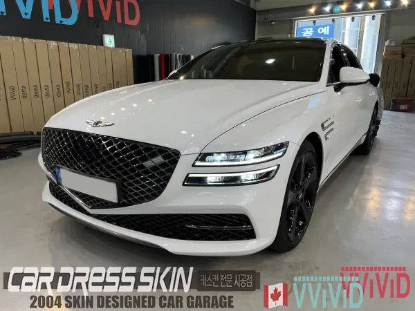 Genesis G80のカーラッピング事例|サテンブラックの高級感 施工写真 3-1