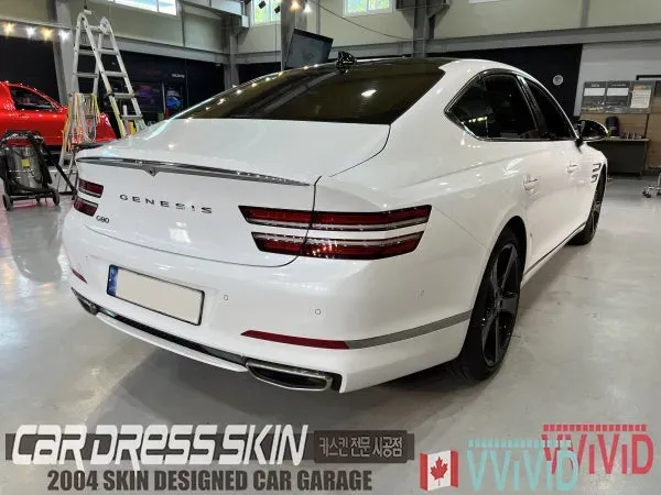 Genesis G80のカーラッピング事例|サテンブラックの高級感 施工写真 1-2