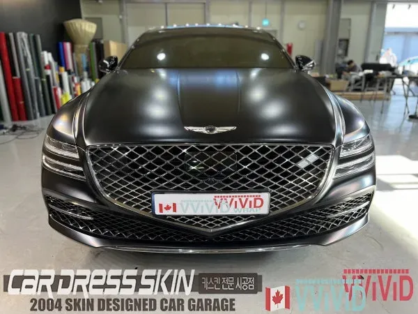 Genesis G80のカーラッピング事例|サテンブラックの高級感 施工写真 1-3