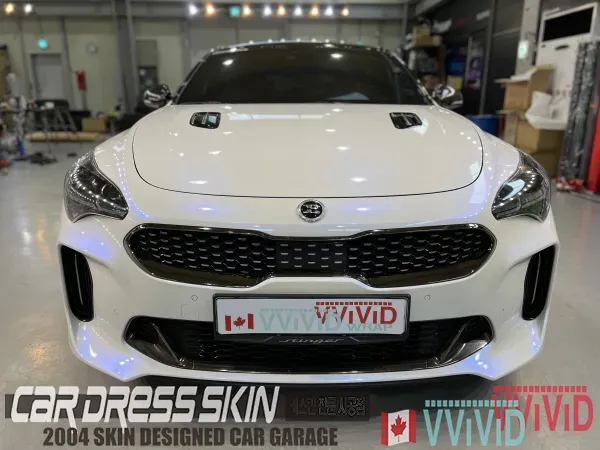 Kia Stingerのカーラッピング事例｜ホワイトカメレオンの仕上がり 施工写真 1-3