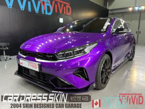 Kia K3 GTのカーラッピング事例|ハイグロスパープル 施工写真 3-3