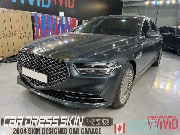 Genesis G90 カーラッピング事例|ホワイトハイグロス 施工写真 3-3