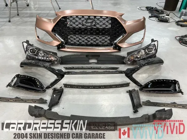 Hyundai Veloster N カーラッピング事例：無光ローズゴールドクロム 施工写真 1-3